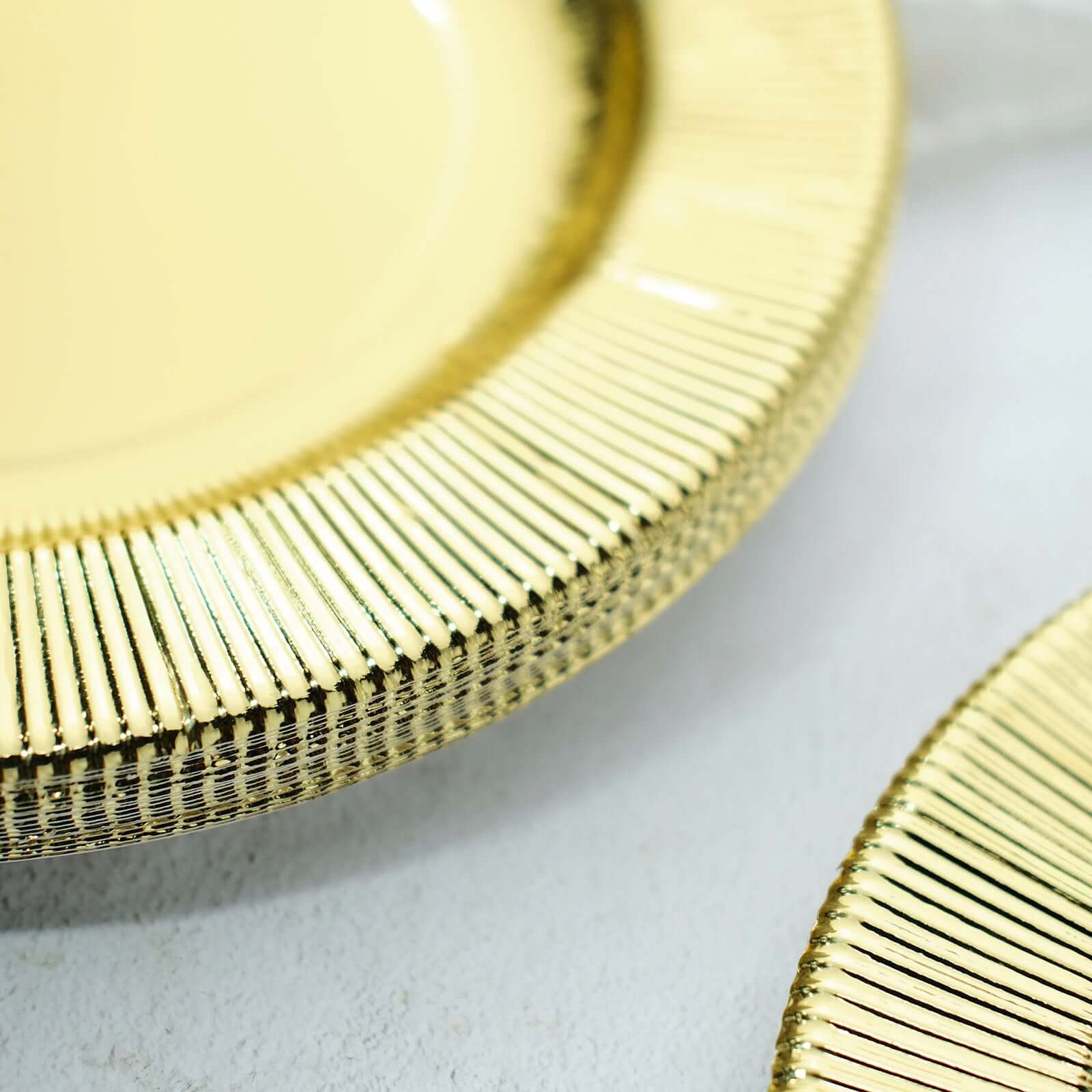 25-Pack Disposable Round Charger Plates in Metallic Gold Sunray Design - 350GSM Heavy Duty Paper Chargers for Chic Table Settings 13"
