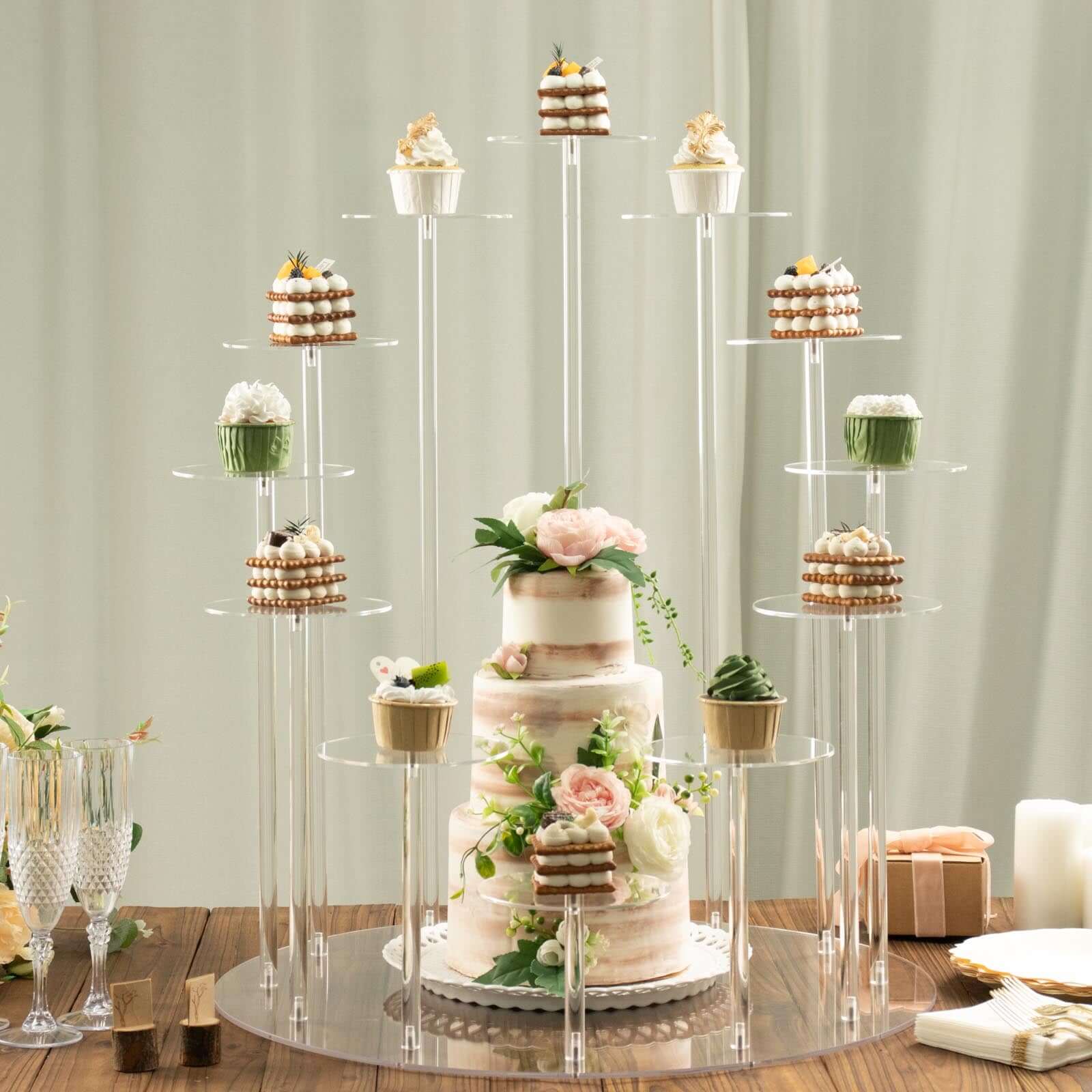 Acrylic Cake Stand with 12-Arm Tiered Cupcake Holders Clear - Easy Assembly Multi-layer Dessert Display Centerpiece Tower for Weddings Gala Events & Celebrations 29"