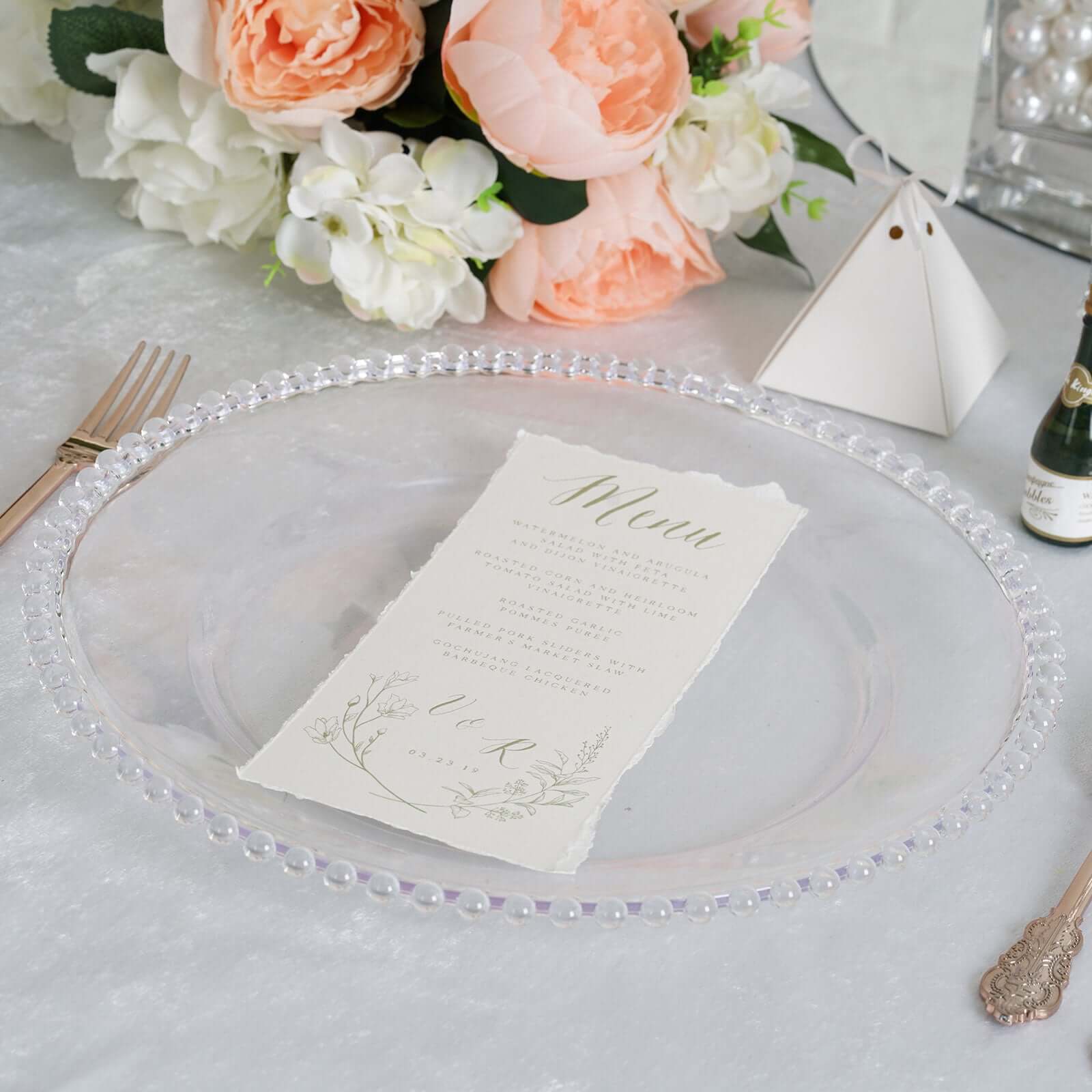 6-Pack Acrylic Round Charger Plates 13" in Clear with Beaded Rim, Decorative Dinner Party Serving Plates
