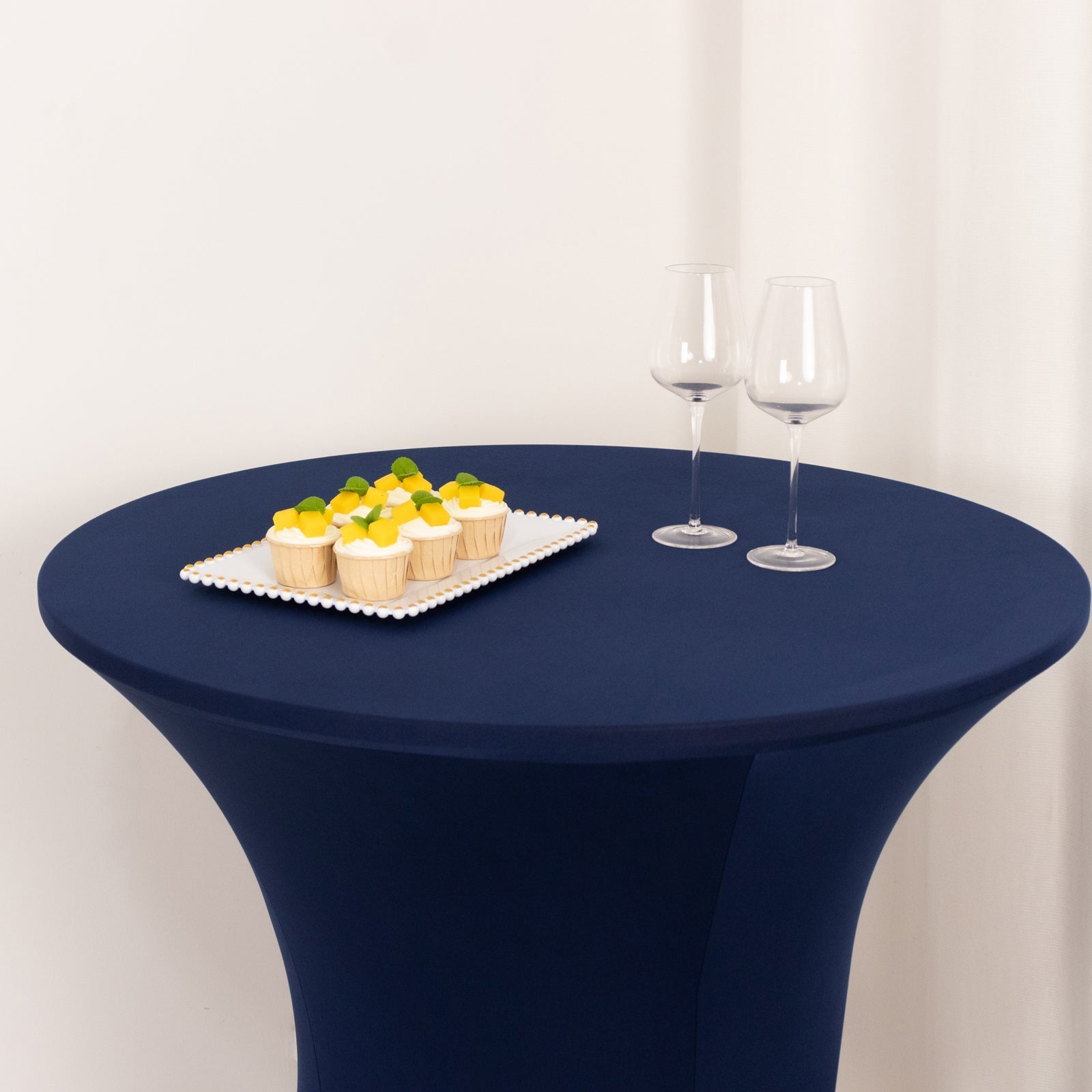 Spandex 33"-36" Round Cocktail Table Cover Navy Blue - Easy to Maintain Stretch Fitted Highboy Tablecloth