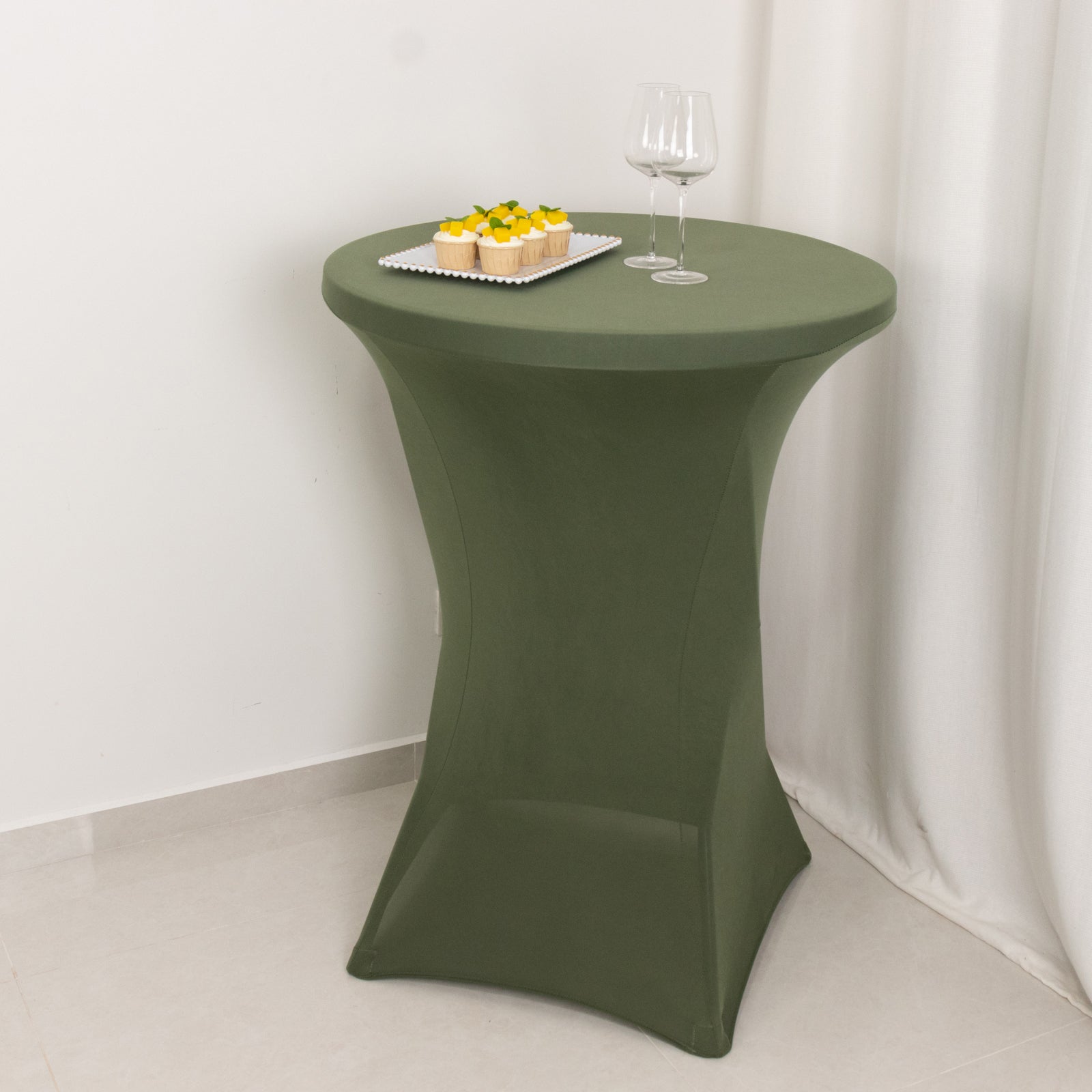 Spandex 24"-32" Round Cocktail Table Cover Dusty Sage Green - Easy to Maintain Stretch Fitted Highboy Tablecloth