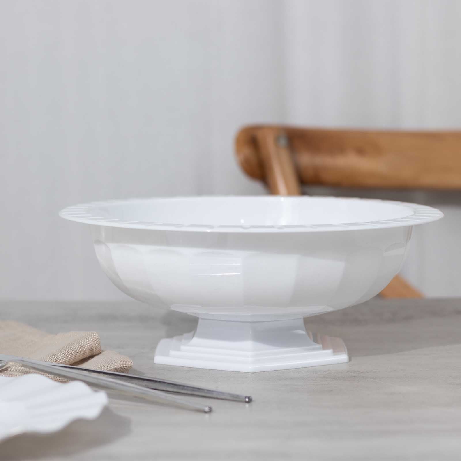 3-Pack Plastic Footed Compote Bowl Flower Vases Roman Style White - Round Decorative Pedestal Table Centerpieces 10"