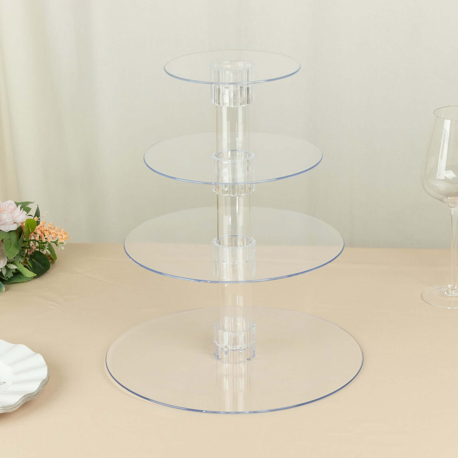 4-Tier Acrylic Round Cupcake Stand Clear - Heavy Duty Easy To Assemble Dessert Tower Holder Pastry Display with Film Sheets for Modern Minimalist Buffet Party Tables 14"