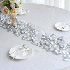 500-Pack Rose Petals Round Design Silver Silk Confetti - Decorative Scatters for Tables and Floors