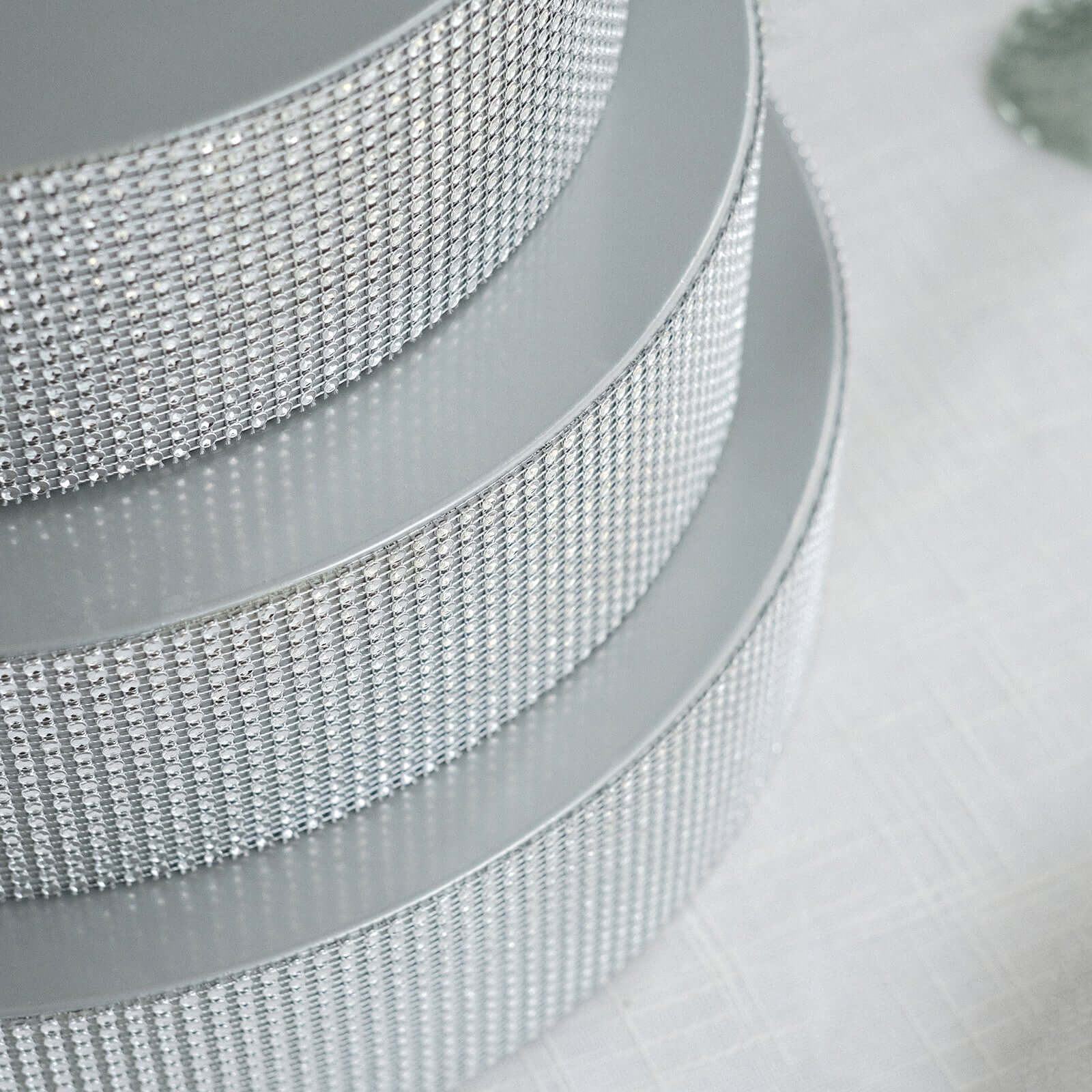 Metal Pedestal Cake Stand Round Design with Rhinestones Silver - Cupcake Holder and Dessert Table Centerpiece 14"