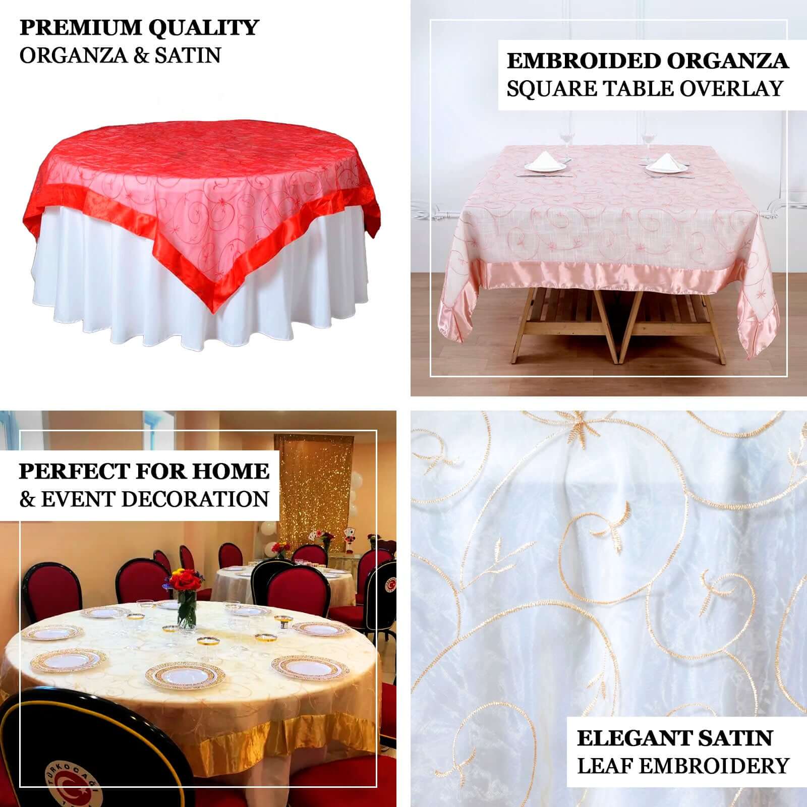 72"x72" Fuchsia Embroidered Sheer Organza Square Table Overlay With Satin Edge