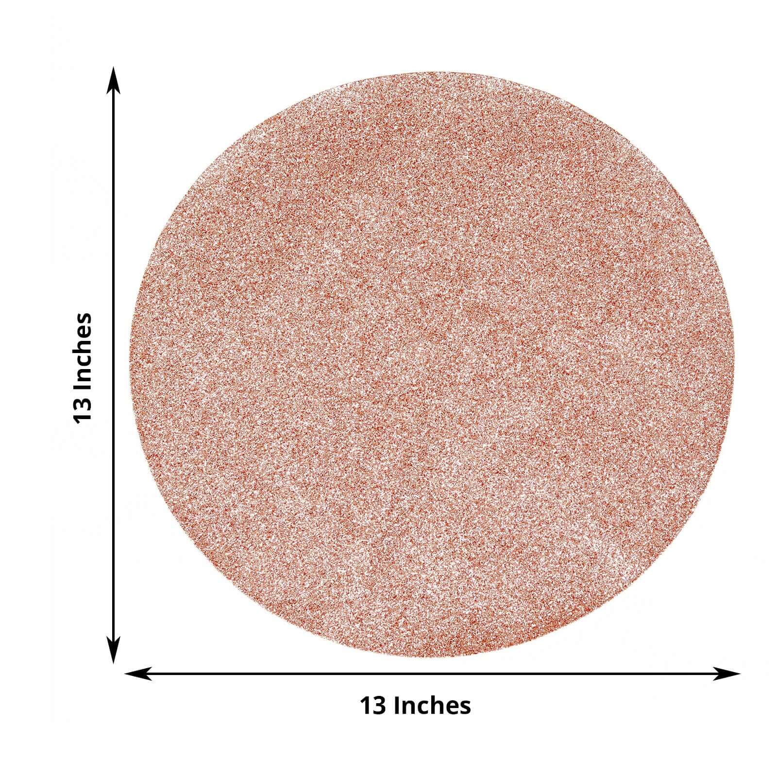 6-Pack Placemats Glitter Design Rose Gold Sparkle Round - Non-Slip Decorative Dining Table Mats 13"
