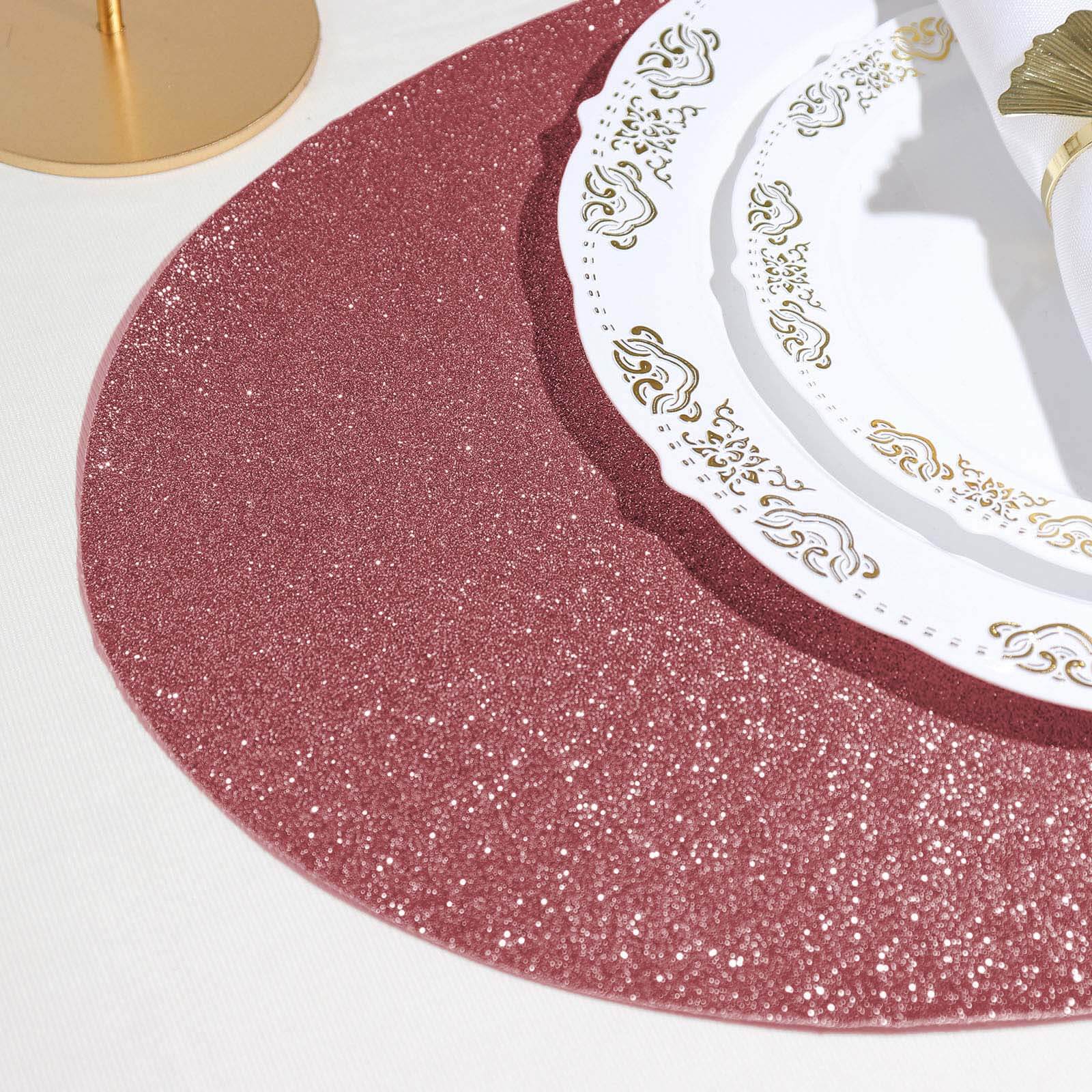 6-Pack Placemats Glitter Design Coral Sparkle Oval - Non-Slip Decorative Table Mats for Dining 12"x18"