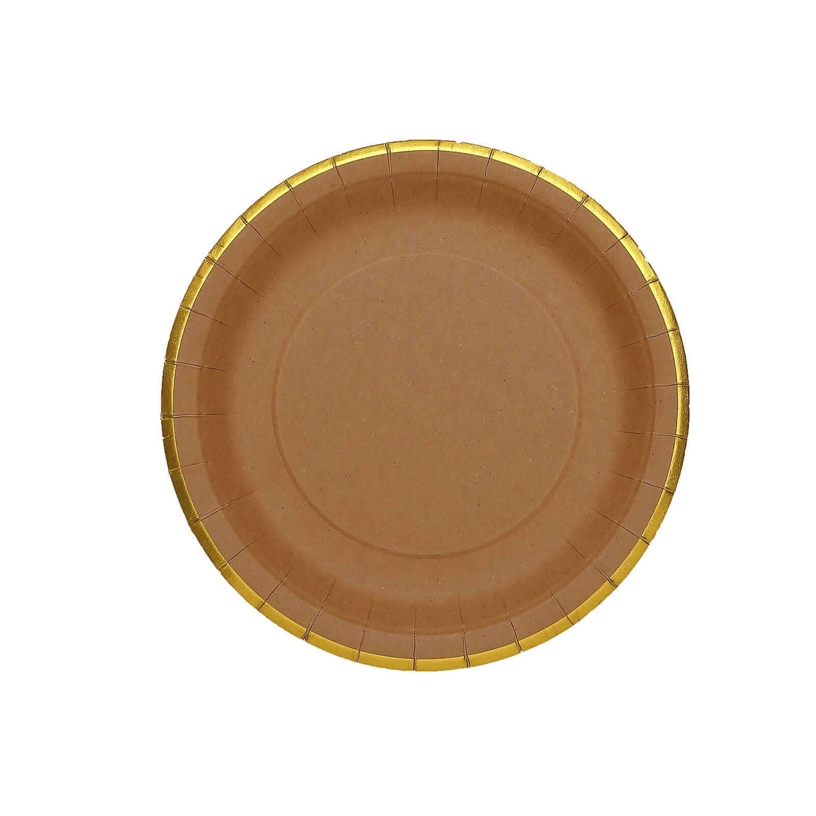 25-Pack Kraft Paper 10" Round Dinner Plates in Natural Brown with Gold Lined Rim - Disposable Party Plates for Rustic & Vintage Inspired Events