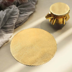 6-Pack Jar Covers Metallic Gold Round Lame Fabric Design with Satin Tie String - DIY Party Favors & Craft Supplies 6"
