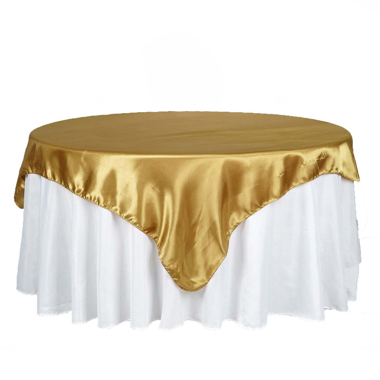 Satin 90"x90" Table Overlay Square Tablecloth Gold - Smooth Finish for Luxurious Events