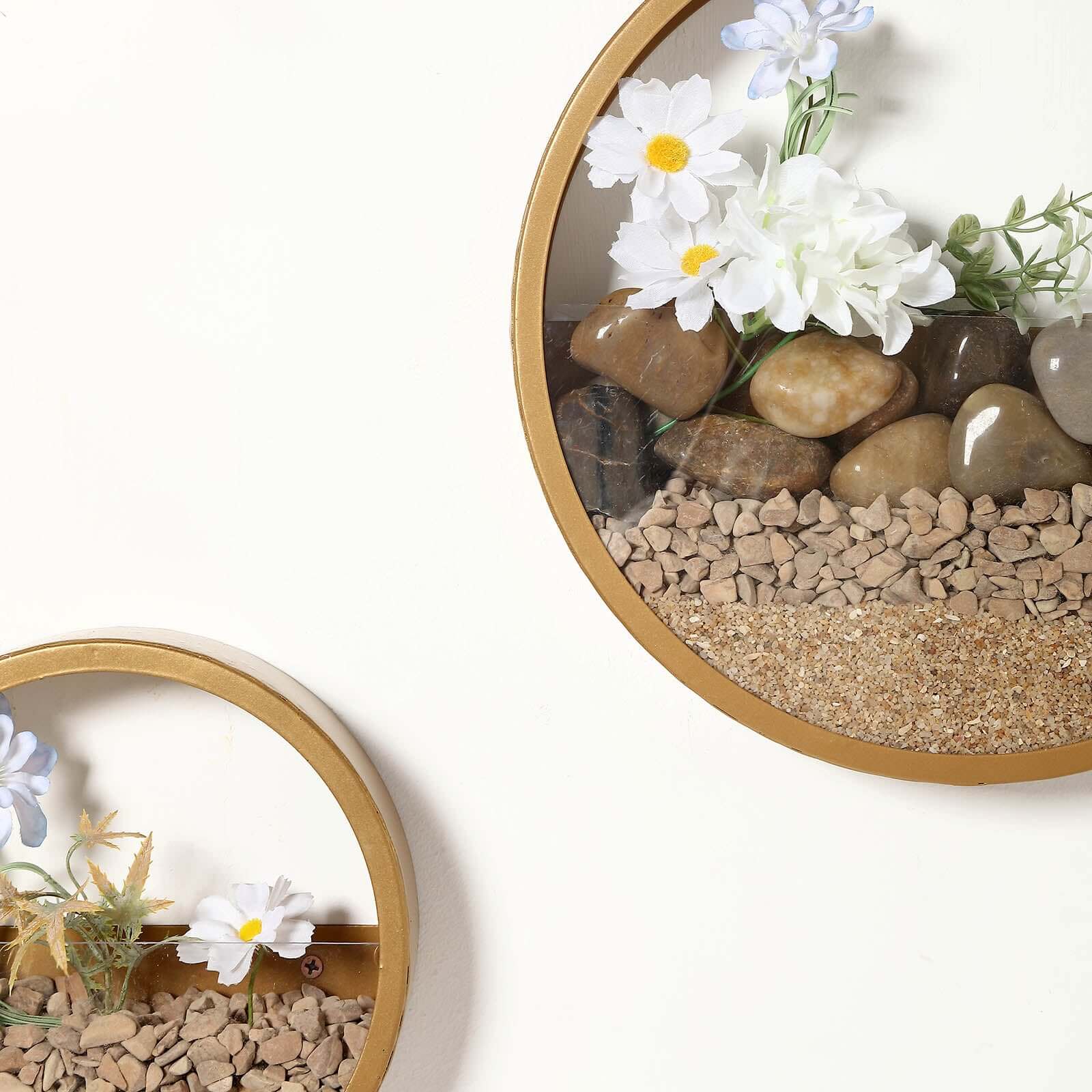 Set of 3 Gold Half Moon Wall Planters, Round Metal Wall Hanging Planter, Modern Indoor Outdoor Terrarium - 6",8",12"