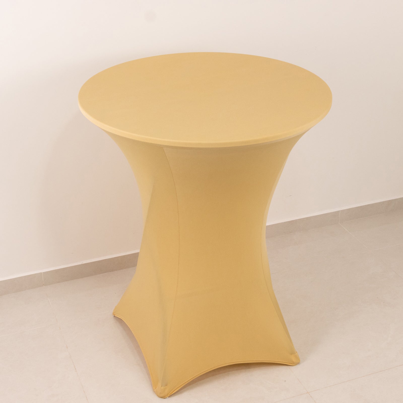 Spandex 33"-36" Round Cocktail Table Cover Champagne - Easy to Maintain Stretch Fitted Highboy Tablecloth