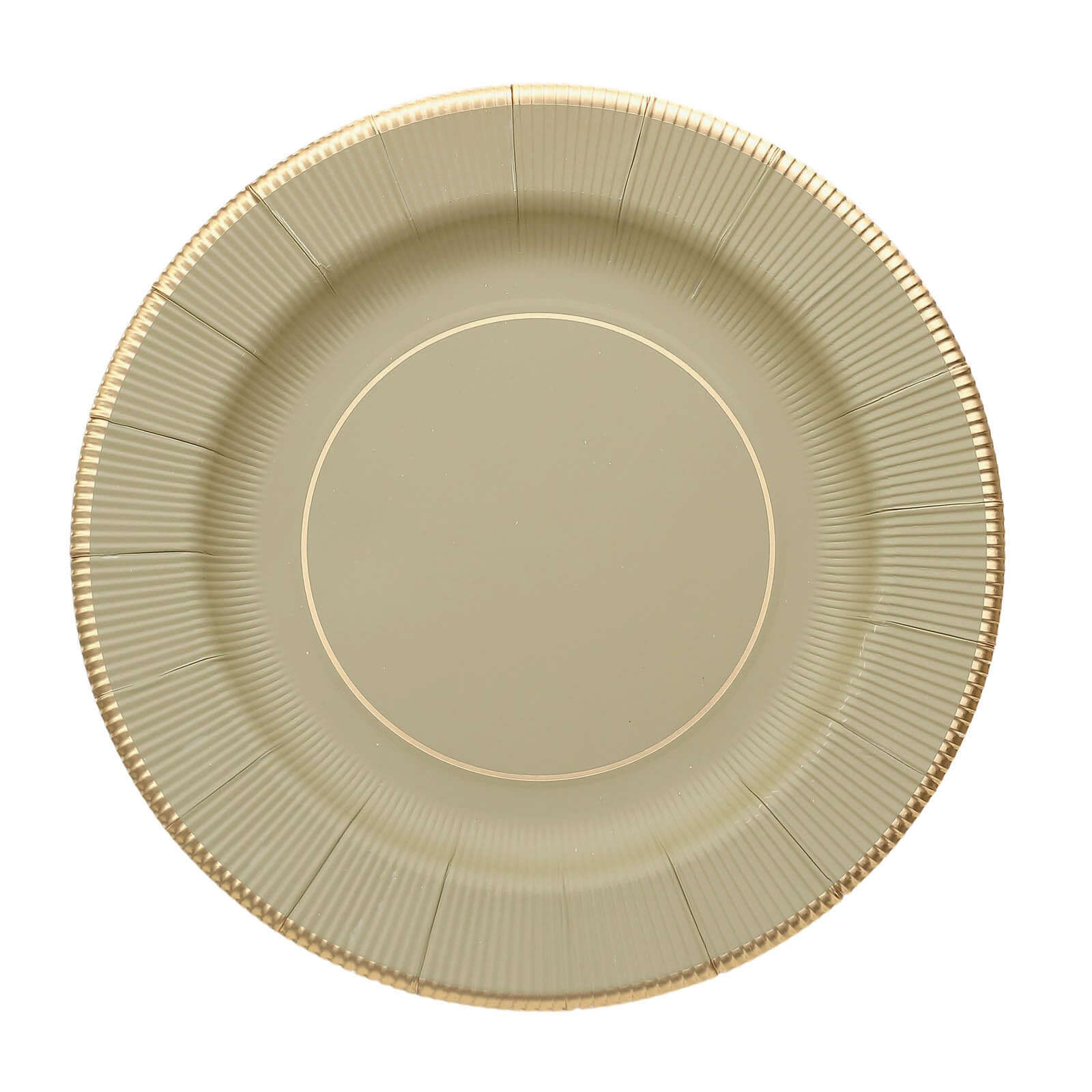 25-Pack Disposable Round Charger Plates in Khaki Sunray Design with Gold Rim - 350GSM Heavy Duty Paper Chargers 13"