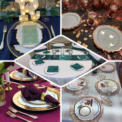 10-Pack Plastic 8" Round Desert Plates in Lavender Lilac with Gold Scalloped Rim - Disposable Appetizer/Salad Plates