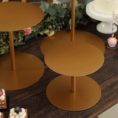 Set of 3 Metal Pedestal Cake Stands Heavy Duty Round Design Gold - Cupcake Dessert Display Props 8", 10", 12"
