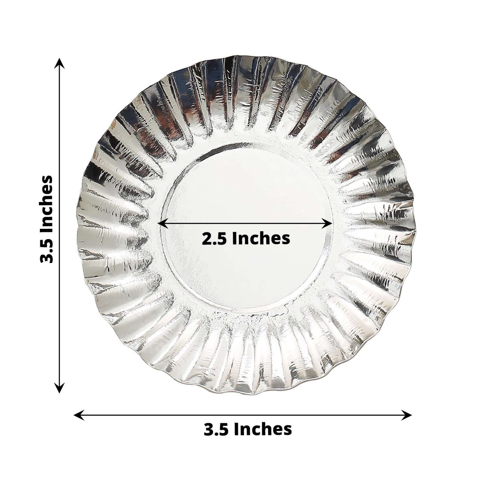 50-Pack Paper 3.5" Round Party Plates in Metallic Silver with Scalloped Rim - Disposable Mini 250GSM Dessert Plates for Tapas, Appetizers & Finger Foods