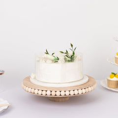 Wooden Pedestal Cake Stand Round Rustic Design with Beaded Edge Natural - Farmhouse Cupcake Holder Serving Tray 12"