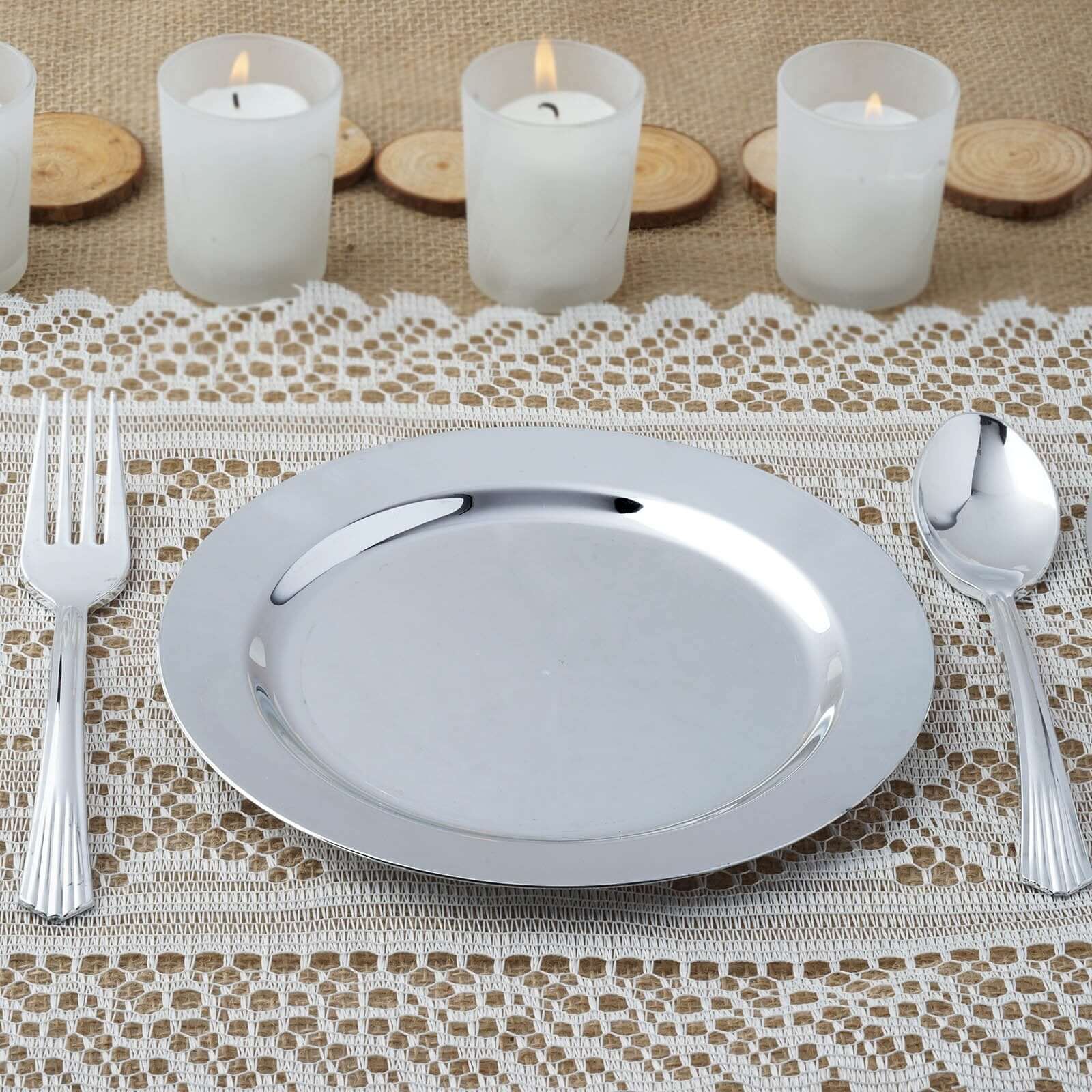 12-Pack Plastic Dessert Plates Glossy Silver with Metallic Finish - Lightweight Disposable Appetizer Plates 8"