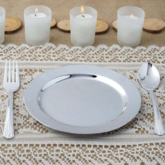 12-Pack Plastic Dessert Plates Glossy Silver with Metallic Finish - Lightweight Disposable Appetizer Plates 8"
