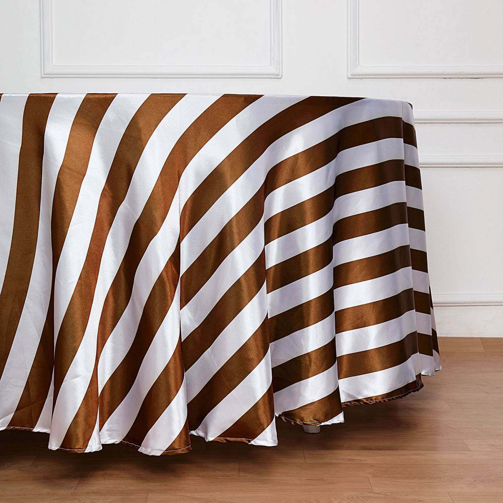 Satin 120" Round Tablecloth Gold/White - Stripe Design with Seamless Silky Smooth Finish Table Cover