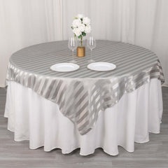 Satin 72"x72" Table Overlay Square Tablecloth Silver - Stripe Table Topper
