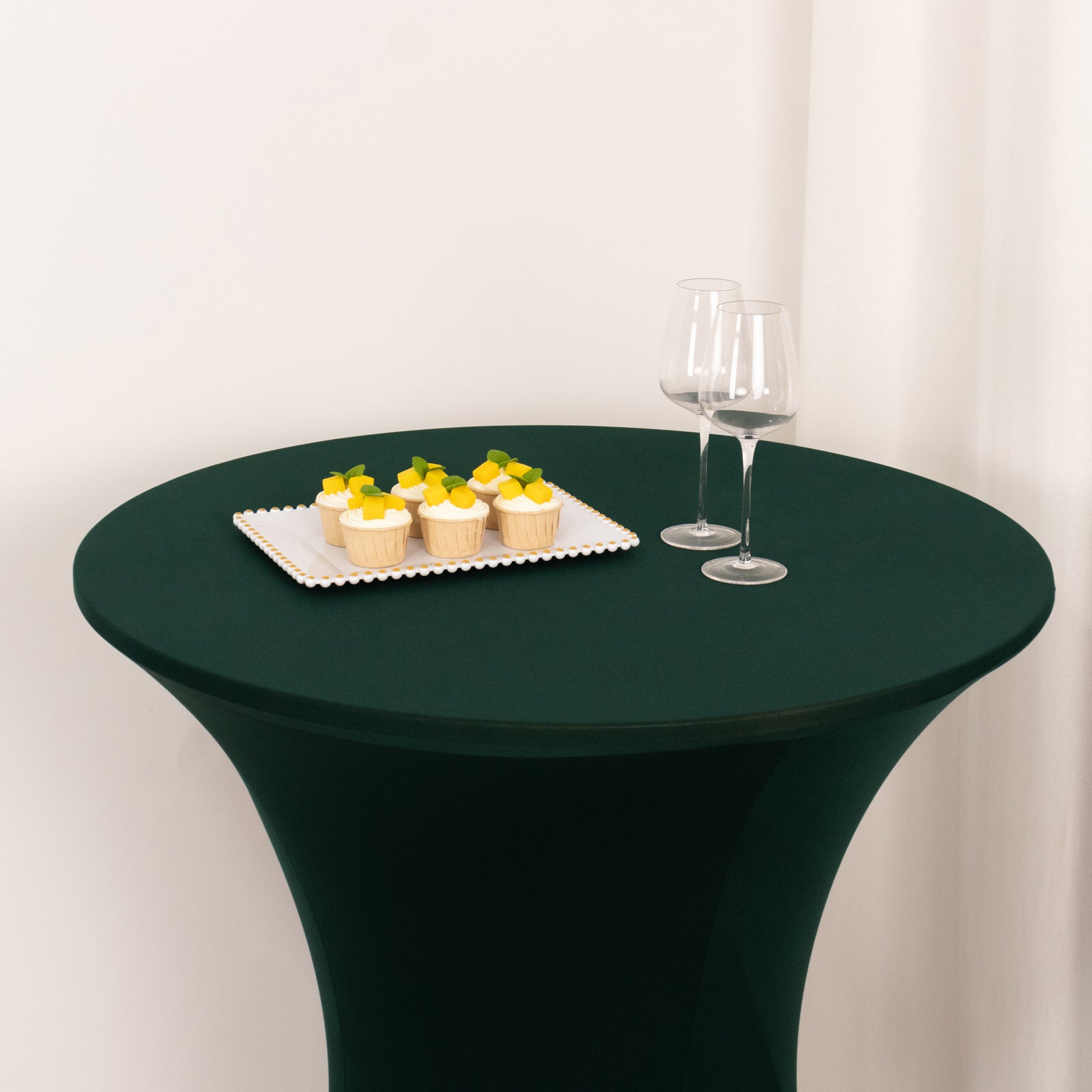 Spandex 33"-36" Round Cocktail Table Cover Hunter Emerald Green - Easy to Maintain Stretch Fitted Highboy Tablecloth
