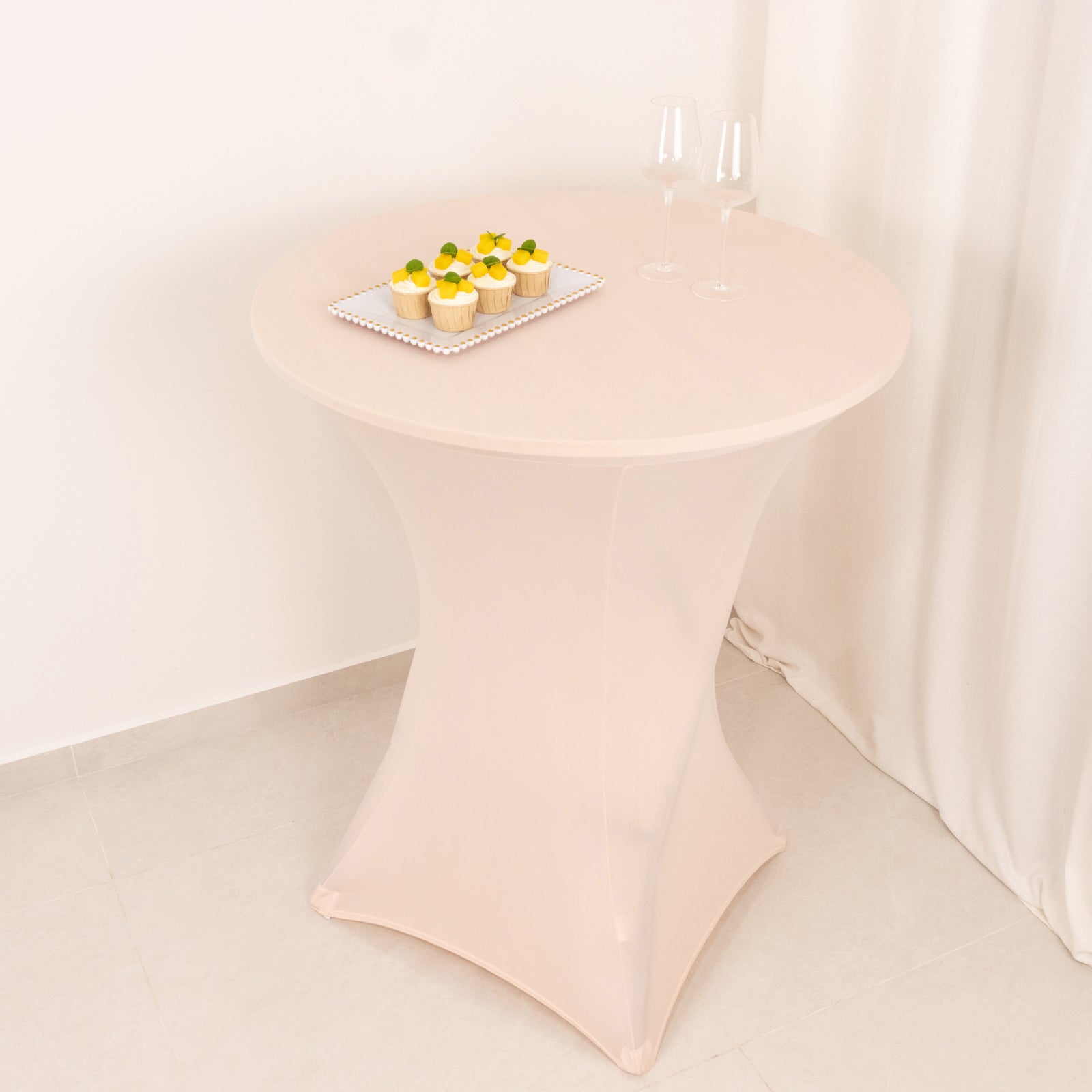 Spandex 33"-36" Round Cocktail Table Cover Blush - Easy to Maintain Stretch Fitted Highboy Tablecloth