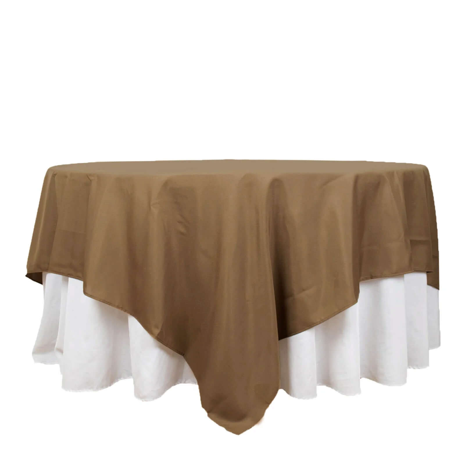 Polyester 90"x90" Table Overlay Square Tablecloth Taupe - Wrinkle-Resistant & Durable Table Cover