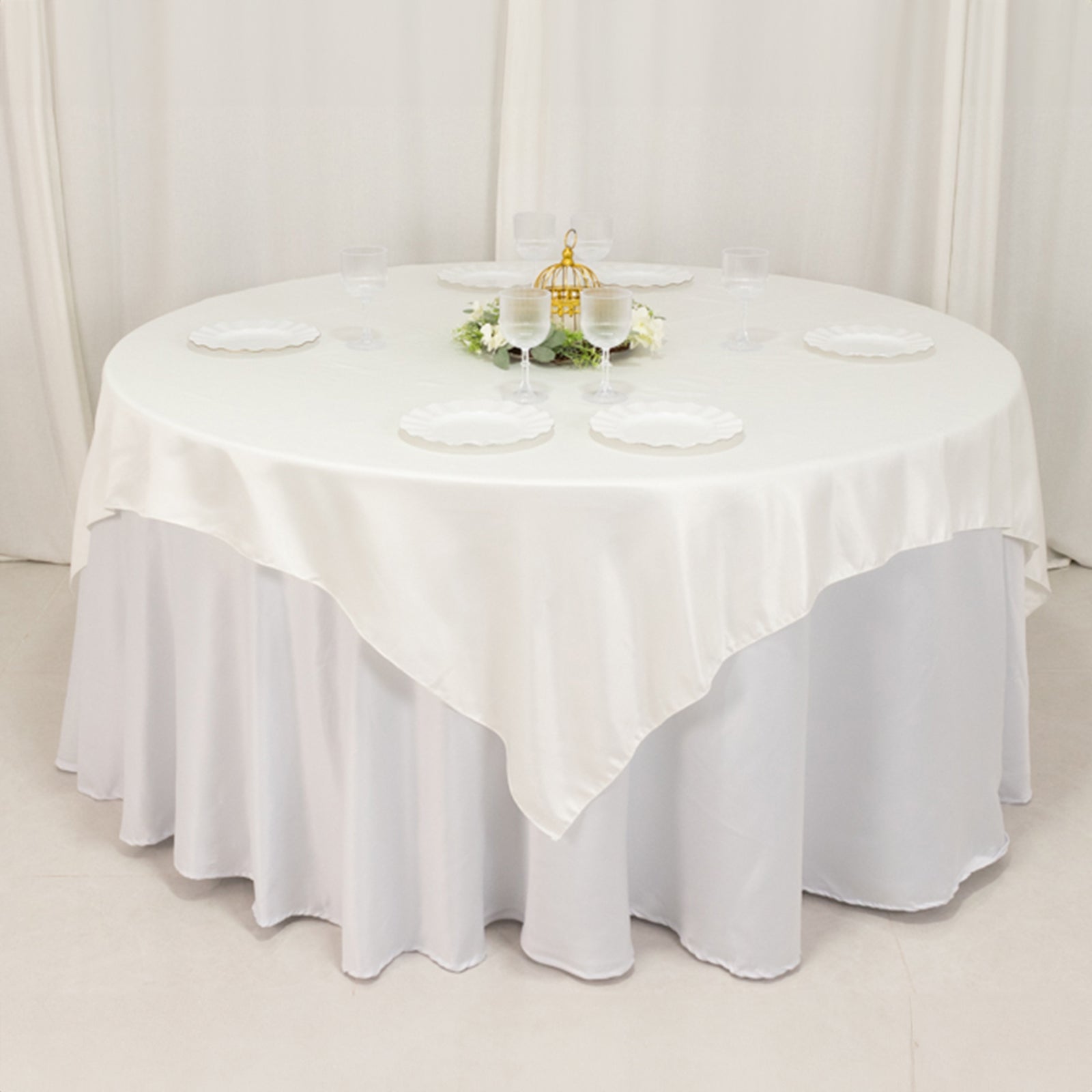 Lamour Satin 72"x72" Table Overlay Square Tablecloth Ivory - Smooth Finish Table Topper