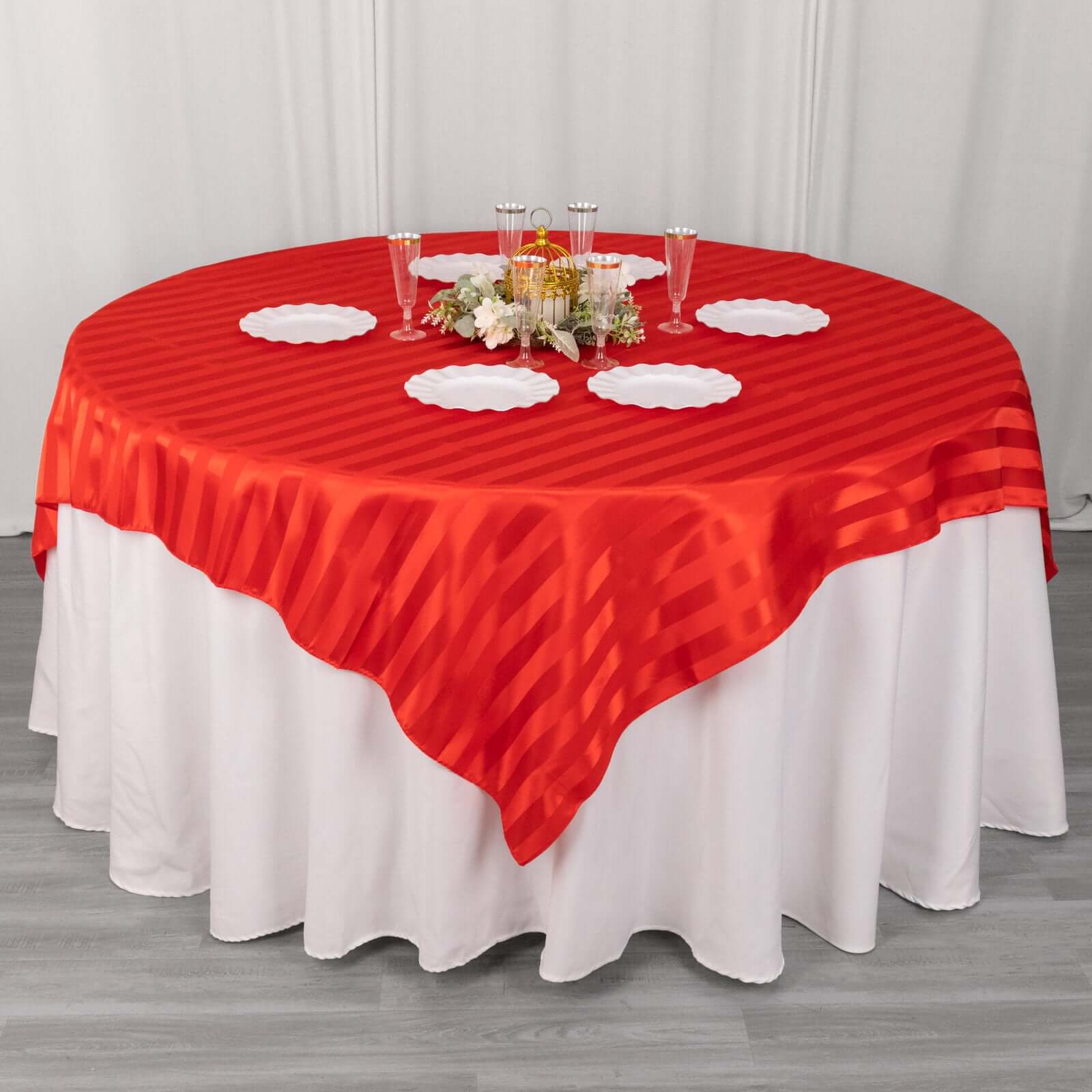 Satin 72"x72" Table Overlay Square Tablecloth Red - Stripe Table Topper