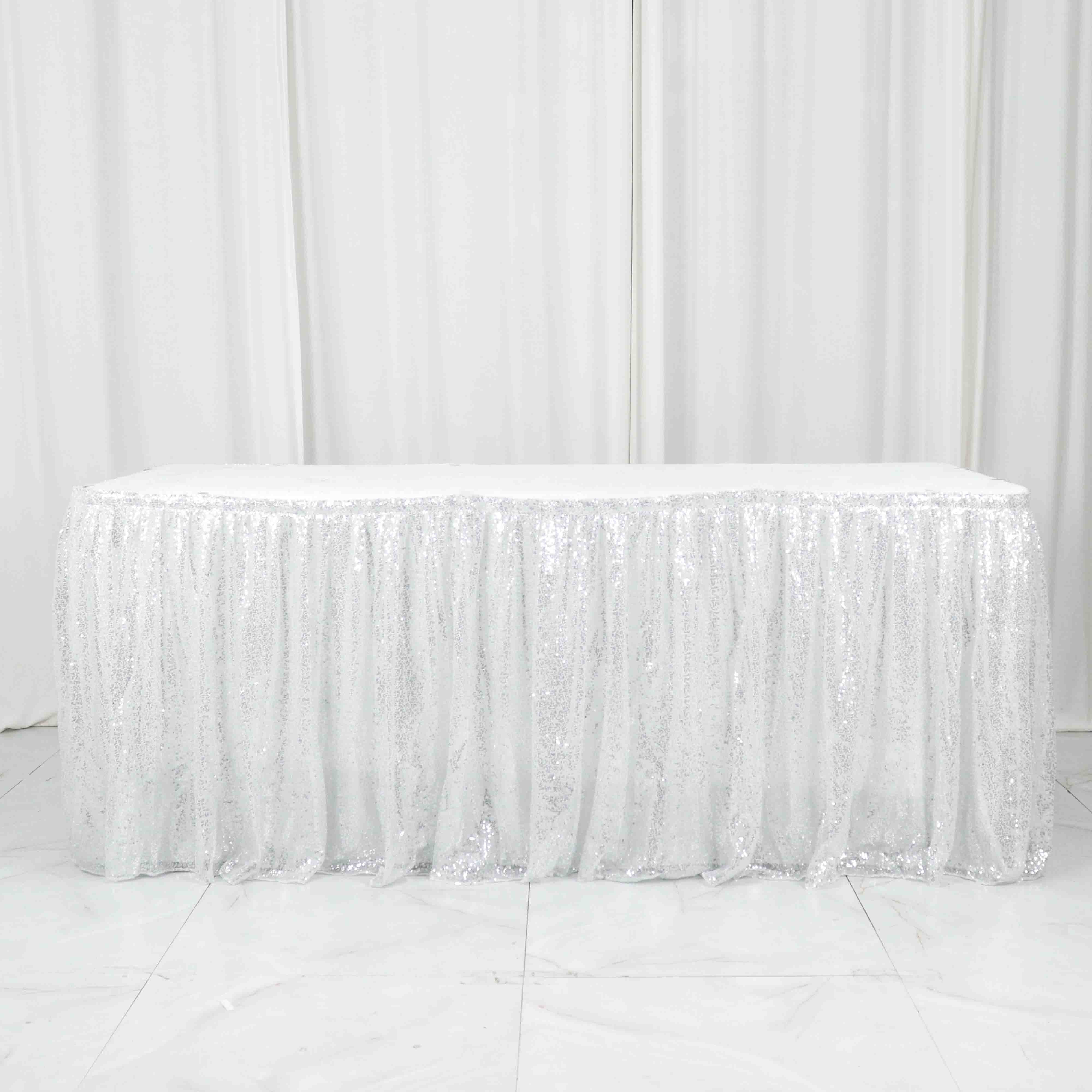 Sequin 17ft Table Skirt Silver Gold - Pleated Satin With Top Velcro Strip