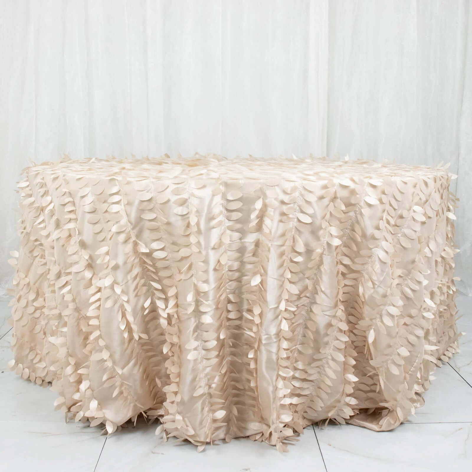 Taffeta 132" Round Tablecloth Beige 3D | 3D Leaf Petal Design Seamless Table Cover