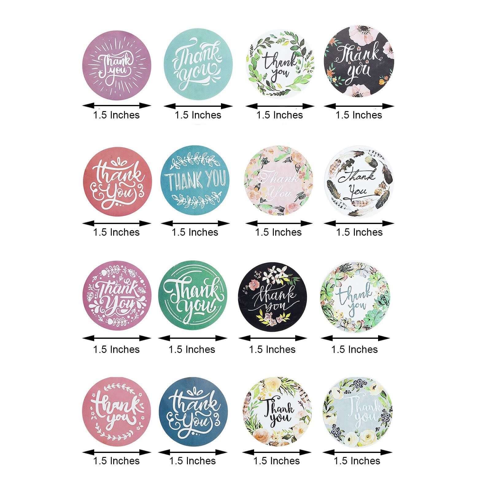 1000Pcs 1.5" Thank You Assorted Styles Sticker Rolls, Labels and Seals For DIY Envelope - Round