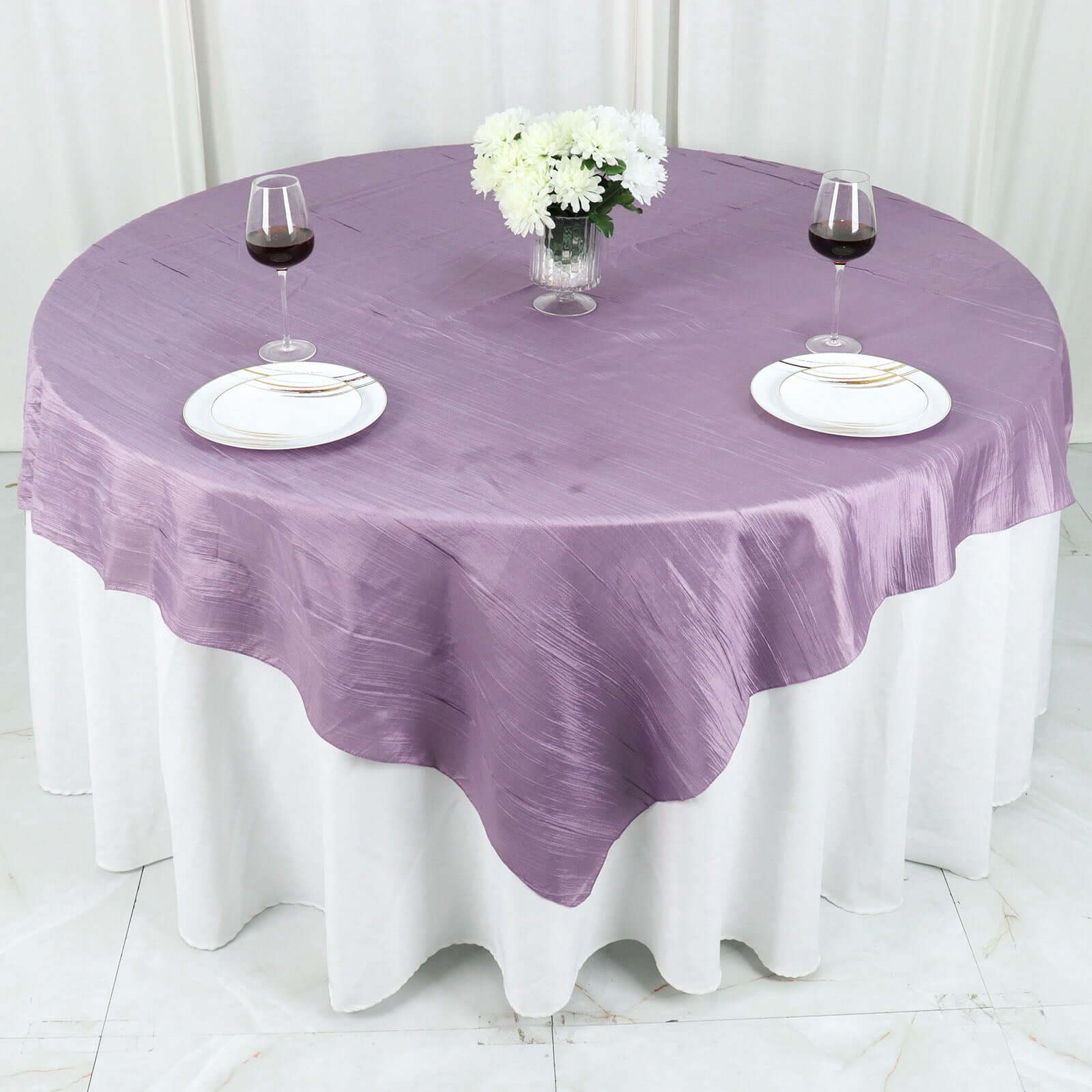 Taffeta 72"x72" Table Overlay Square Tablecloth Violet Amethyst - Accordion Crinkle Table Cover