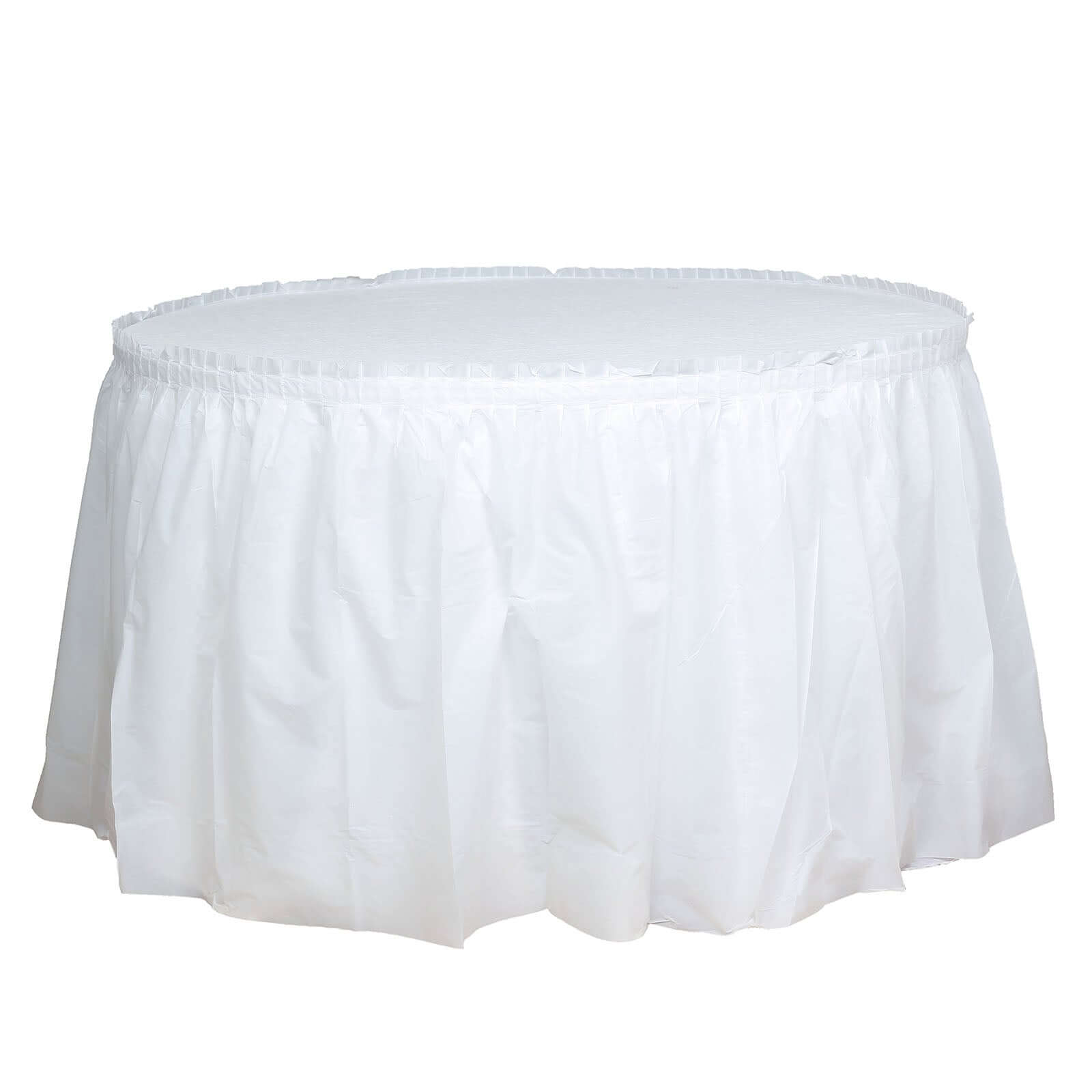 Plastic Table Skirt White Ruffled - Durable Disposable Skirt for Events 14ft