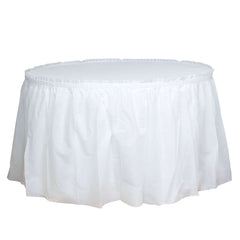 Plastic Table Skirt White Ruffled - Durable Disposable Skirt for Events 14ft