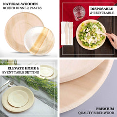25-Pack Birchwood 6" Round Dessert, Appetizer Plates - Natural Eco Friendly Wooden Disposable Plates for Farmhouse-Style Events, Parties & Gatherings