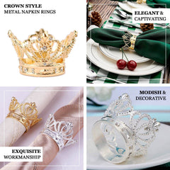 4 Pack Silver Metal Crown Rhinestone Napkin Rings, Royal Bling Napkin Holders