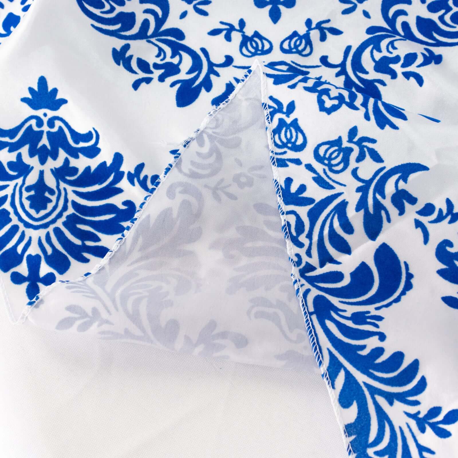 Taffeta 120" Round Tablecloth Royal Blue - Seamless Velvet Flocking Damask Table Cover