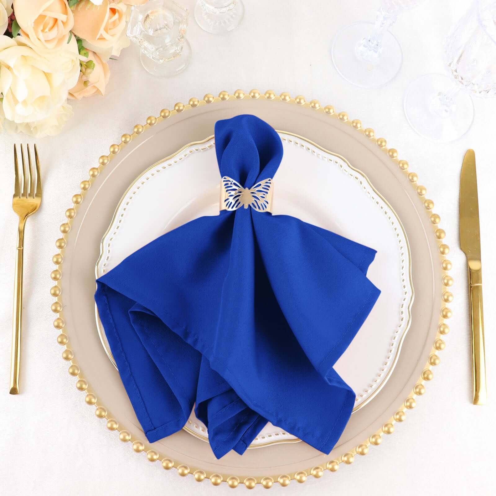 5 Pack Polyester 17"x17" Napkins Royal Blue - Durable & Wrinkle Resistant Dinner Napkins