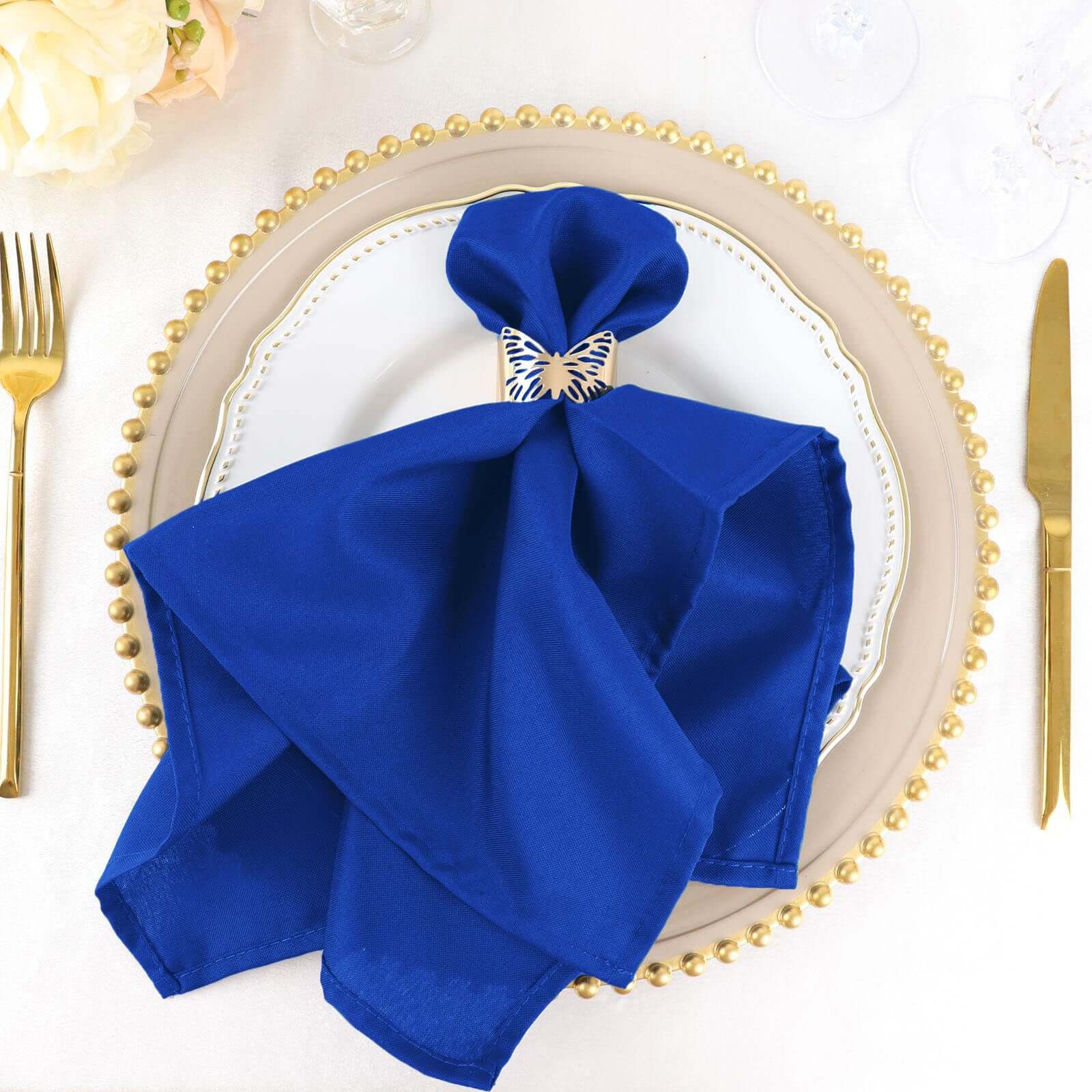 5 Pack Polyester 20"x20" Napkins Royal Blue - Wrinkle Resistant & Easy Care Cloth Napkins