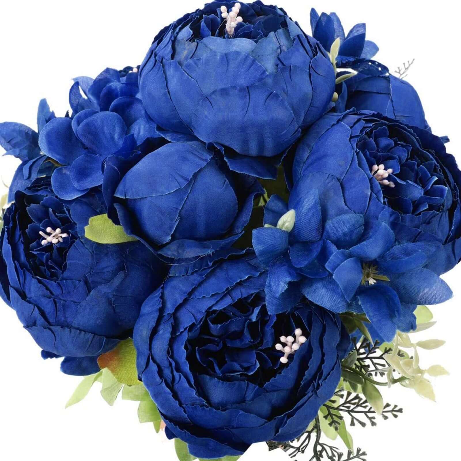 2 Pack 19" Royal Blue Artificial Peony Flower Wedding Bouquets, Faux Silk Flower Arrangements