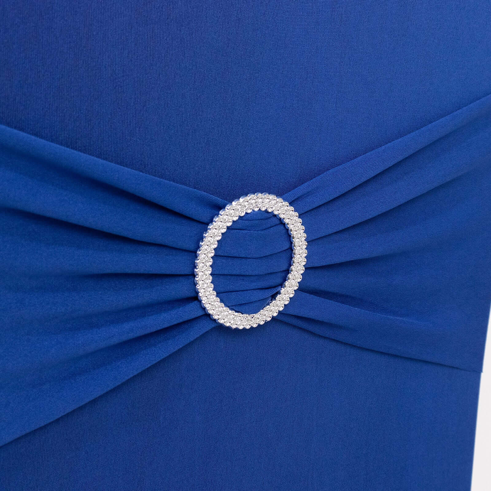 Spandex Chair Cover with Royal Blue Rhinestone Buckled Sash Band Blush - Stretch Fitted Slipcover