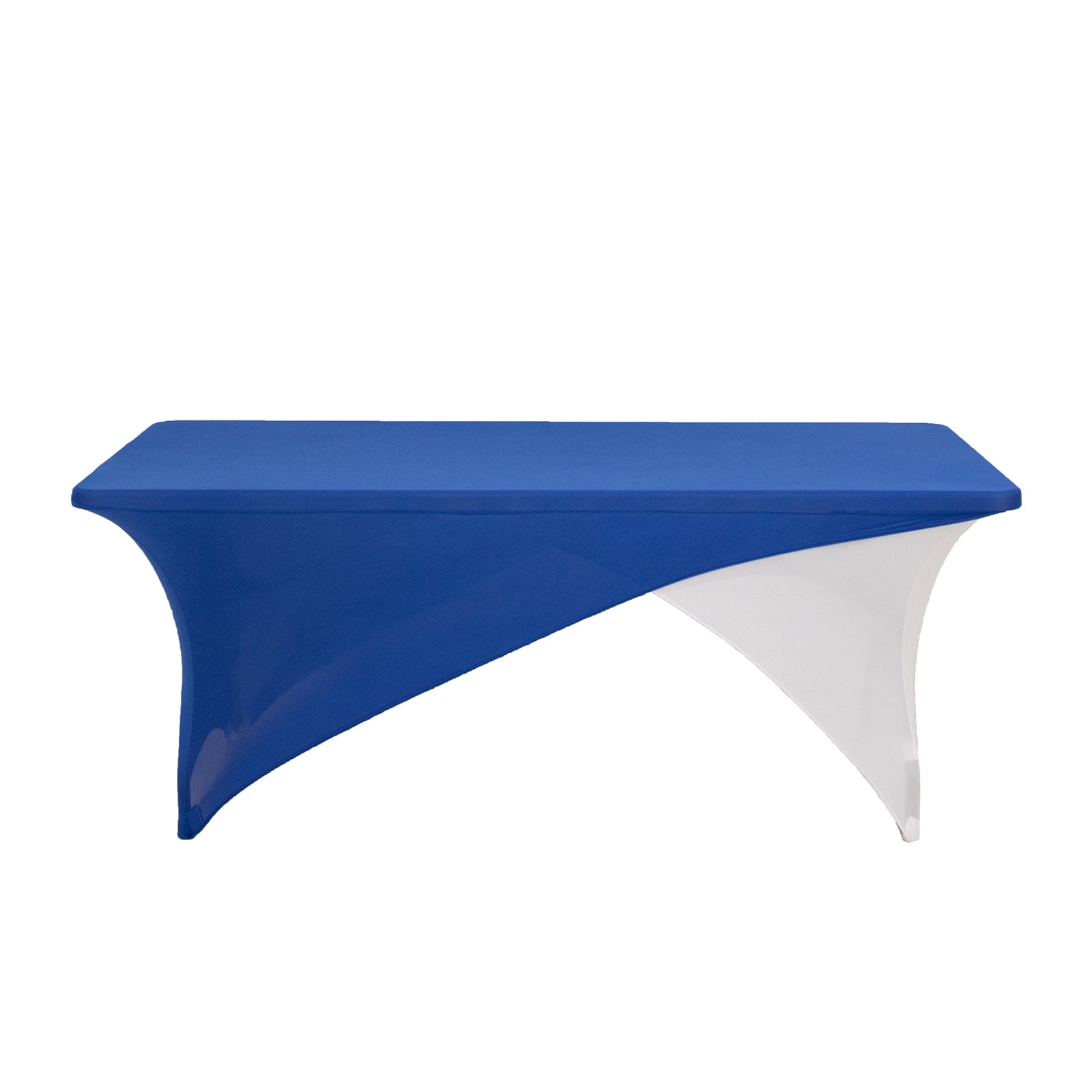 Stretch Spandex 72"x30" Rectangle Table Cover Royal Blue/White Cross Over Design - Two-Piece Fitted Tablecloth with Elastic Foot Pockets