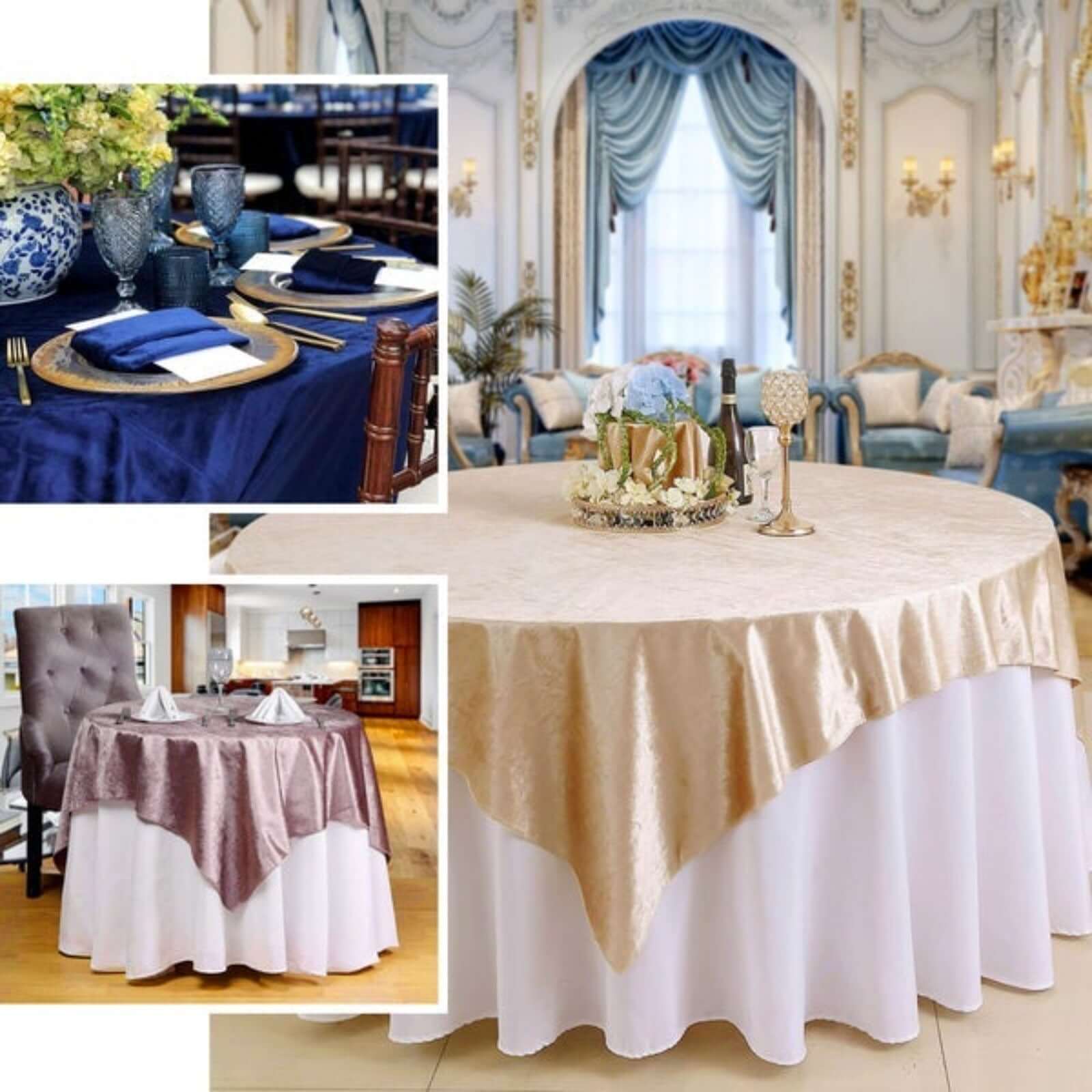 54"x54" Royal Blue Seamless Premium Velvet Square Tablecloth, Reusable Linen