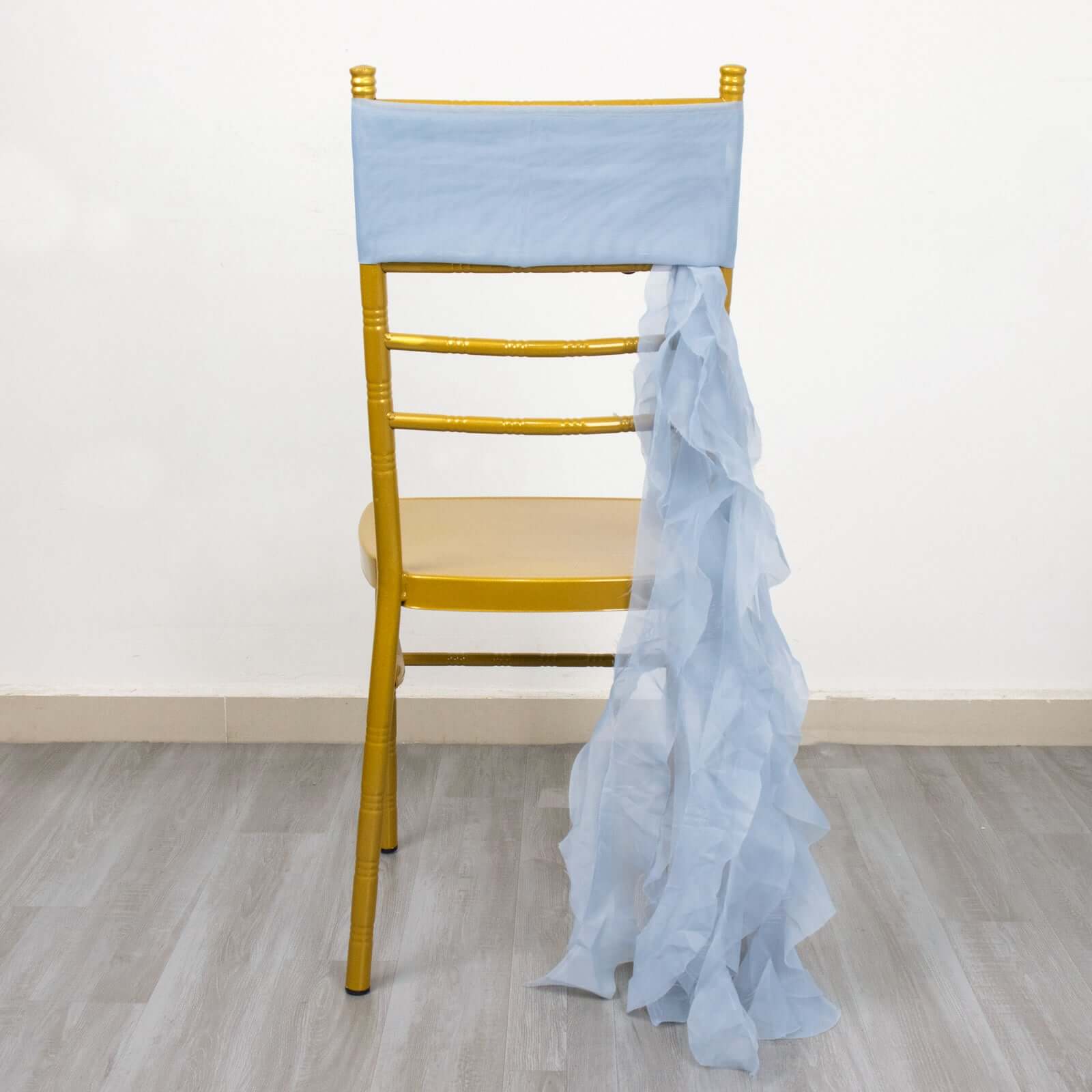 Chiffon Chair Sash with Curly Design Dusty Blue - Stylish Chair Decorations