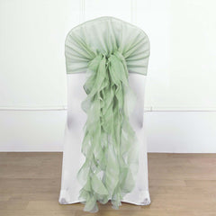1 Set Chiffon Hoods Chair Sashes with Willow Ruffles Design Sage Green - Stylish Chair Bow Decor