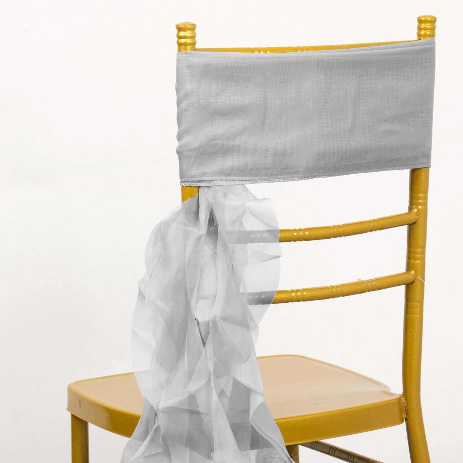Chiffon Chair Sash with Curly Design Silver - Stylish Chair Decorations