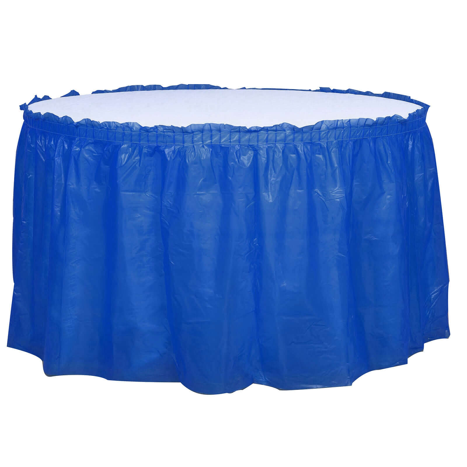 Plastic Table Skirt Royal Blue Ruffled - Durable Disposable Skirt for Events 14ft